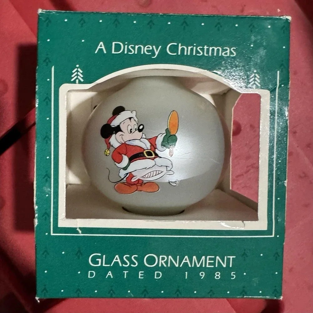 VTG 85 Ornament Hallmark Walt Disney Christmas Mickey Mouse Minnie Glass In Box